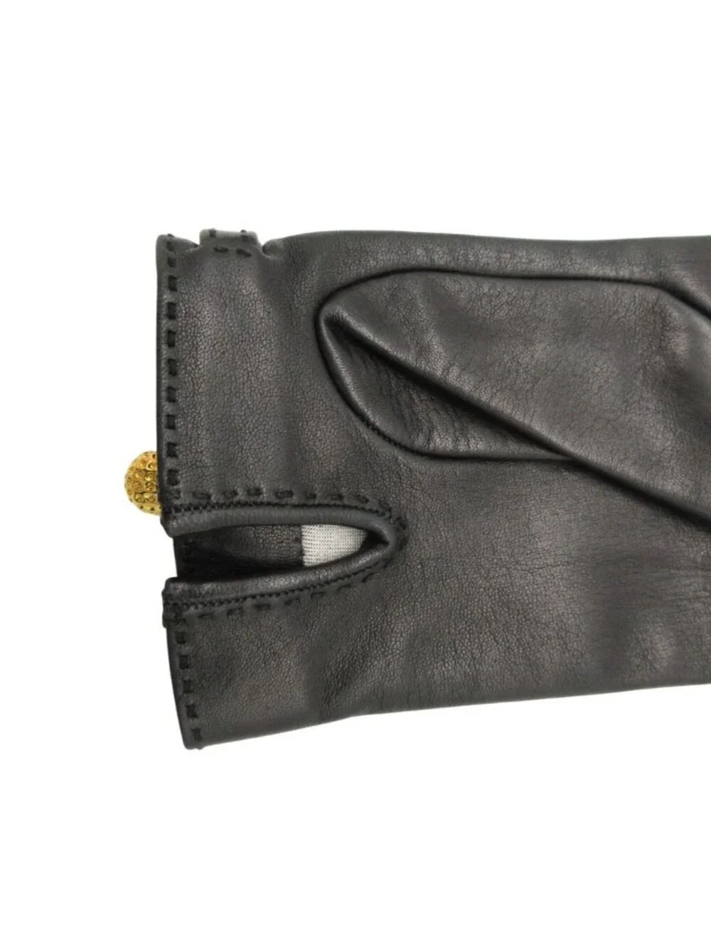 Hermes Gloves Logo Charm Chain Lambskin 7.5 Black